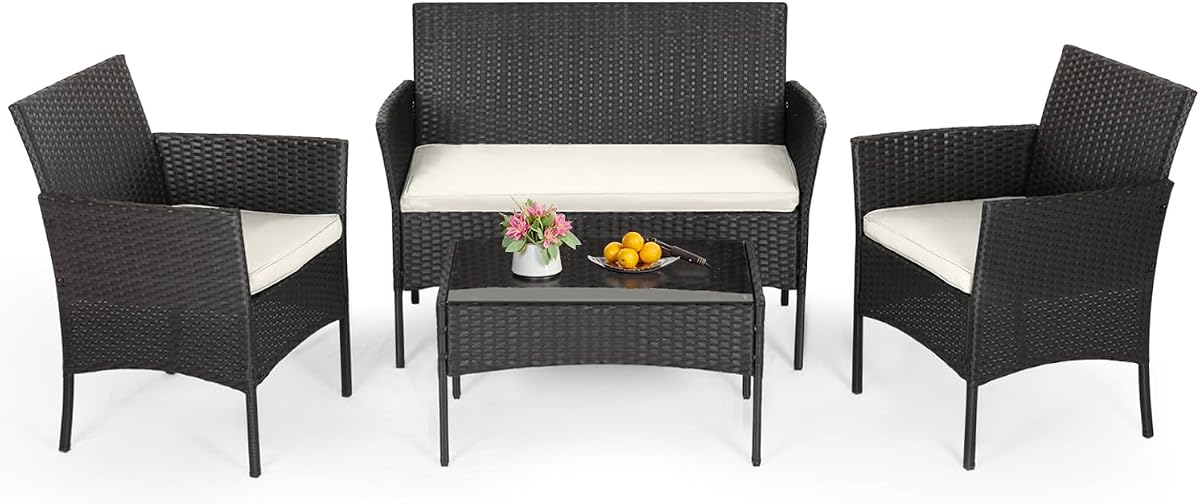 FDW 4-Piece Wicker Patio Set